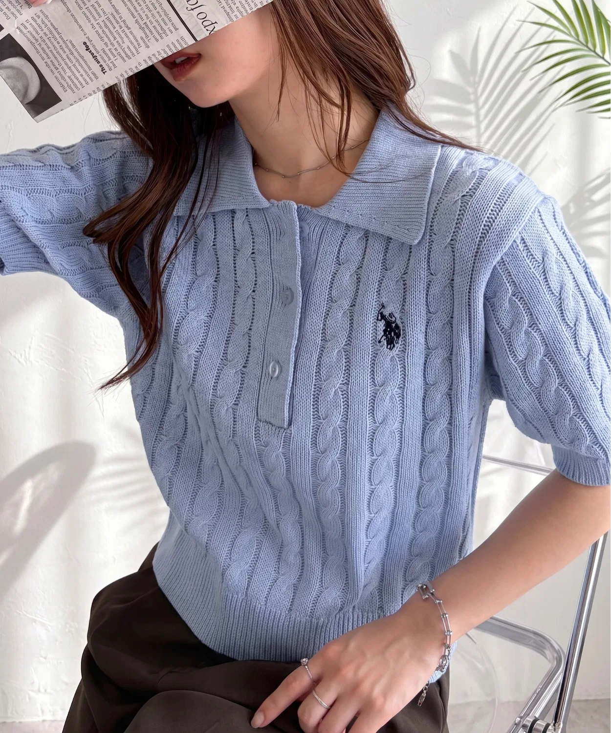 Женский полуторный кабельный поло-свитер U.S. POLO ASSN. синий