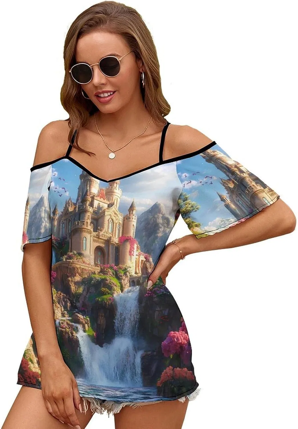 Женское платье-футболка с открытыми плечами Castle, Style