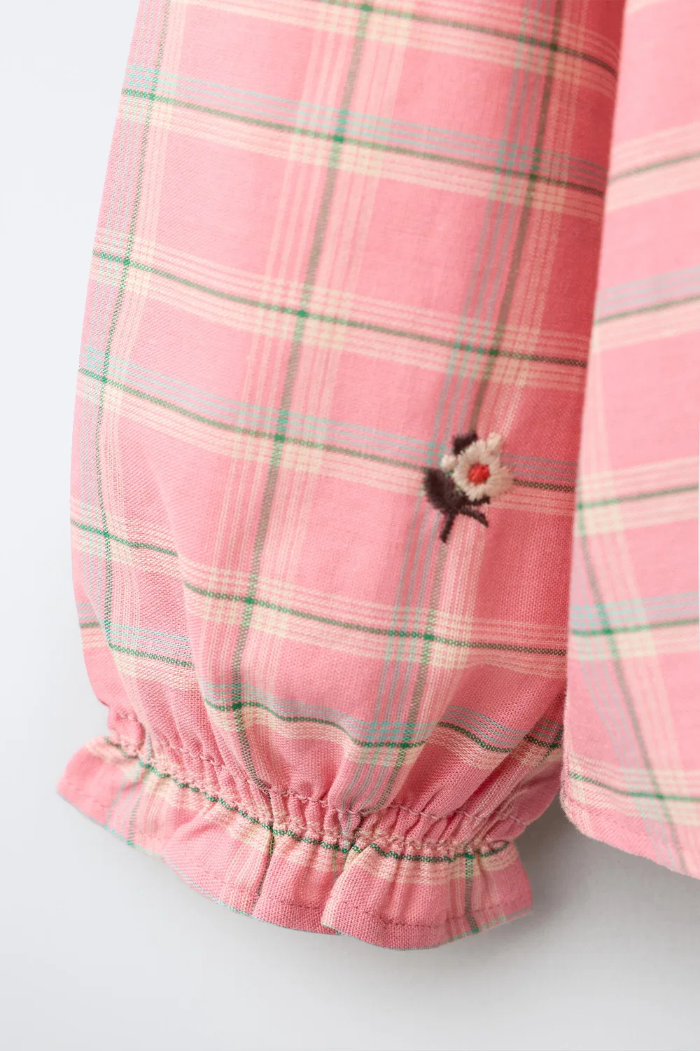 Рубашка в клетку с вышивкой ZARA, Pink — фото 4