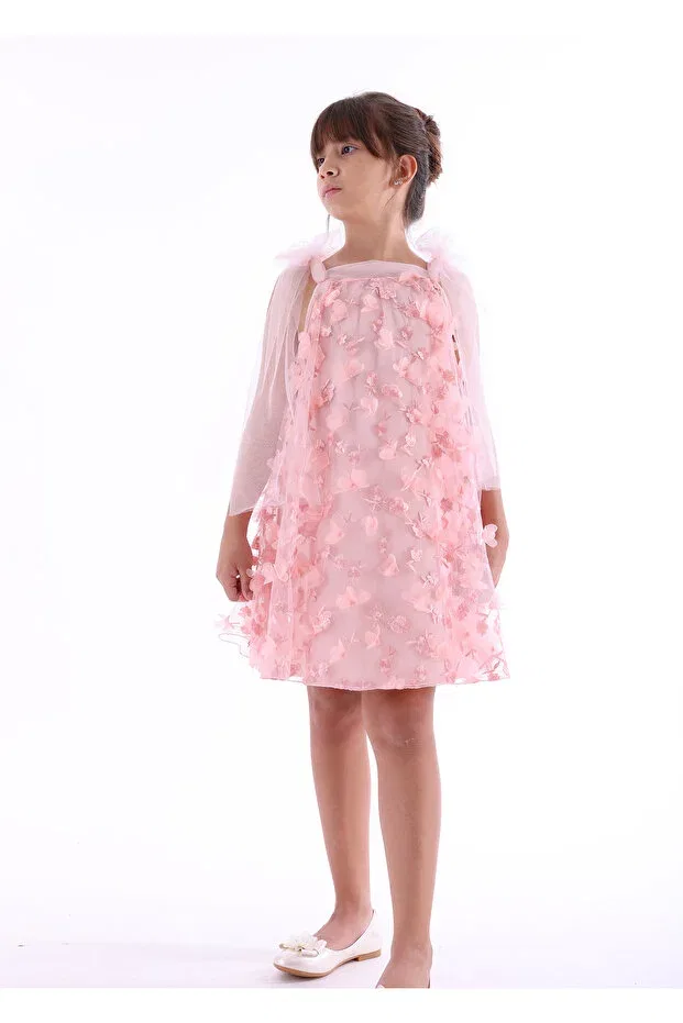 Детское платье для девочек с принтом Tulle sleeves and straps pink girls evening dress Ozmoz By Mukadder Özden, Multicolor