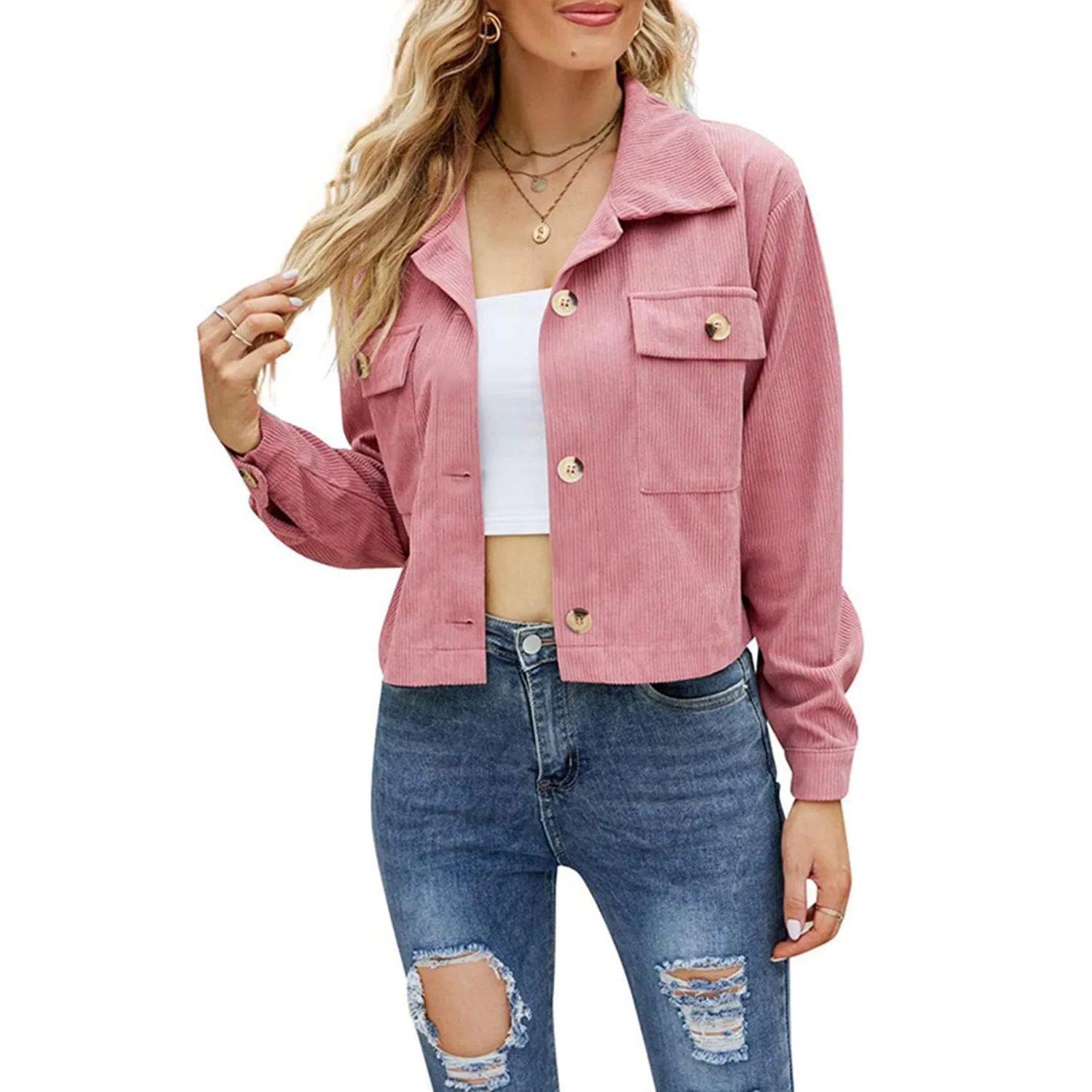 Женская куртка из вельвета в рубчик с длинным рукавом, Rosa