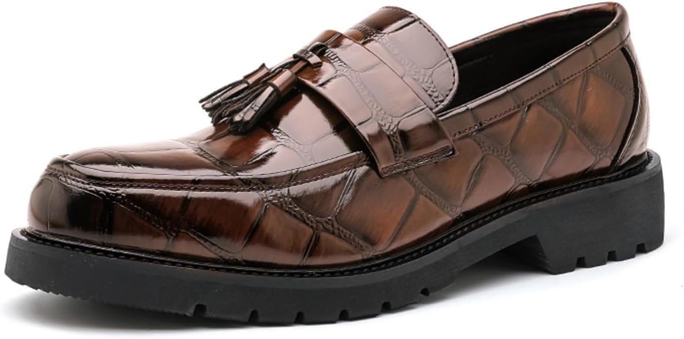 

Мужские лоферы с тиснением под крокодила и кисточками, классический стиль «пенни» для формальной и повседневной носки- легко стильные и вечные Aokisx, коричневый