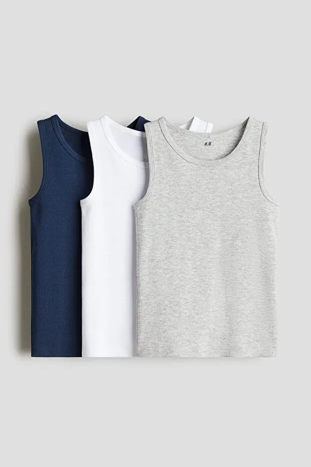 Детский топ без рукавов 3-комплект H&M, Navy Blue/Light Grey Marl