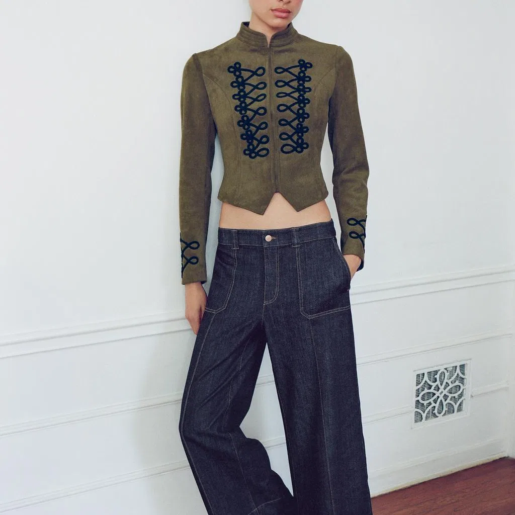 Женская куртка с воротником-стойкой Medium Khaki ZARA, Medium Khaki — фото 4