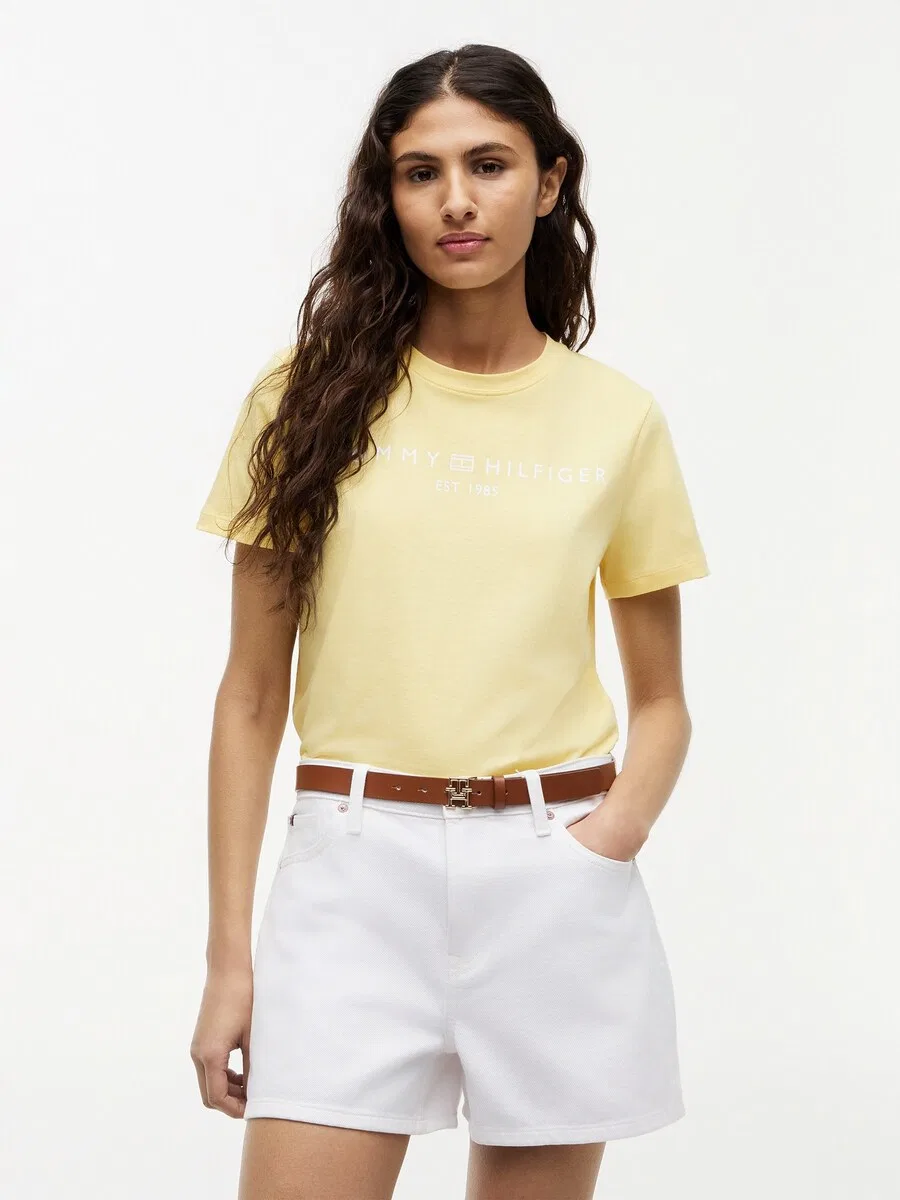 Футболка TOMMY HILFIGER с логотипом, желтого цвета — фото 2