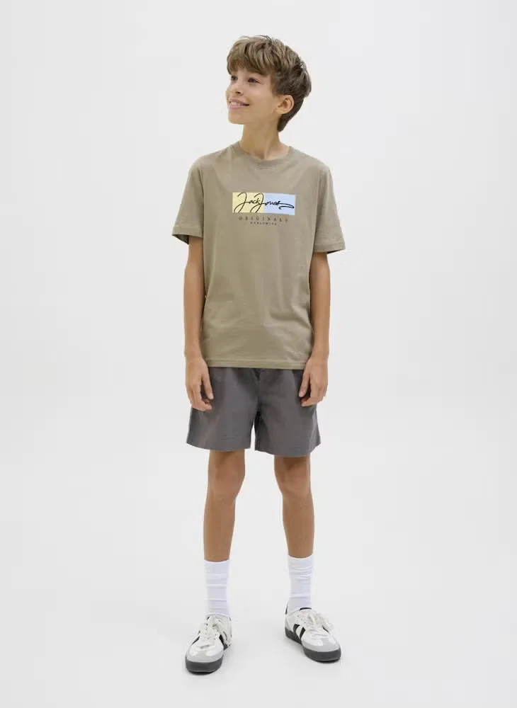 Шорты детские на кулиске с логотипом Jack & Jones Junior, серый — фото 3