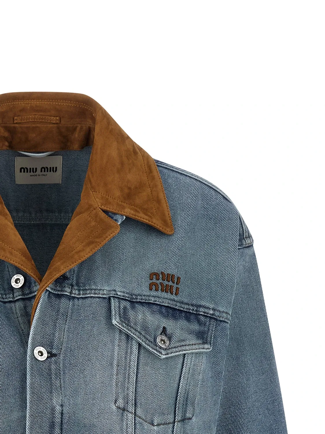 Замшевая куртка-блузон с воротником MIU MIU, голубой — фото 4