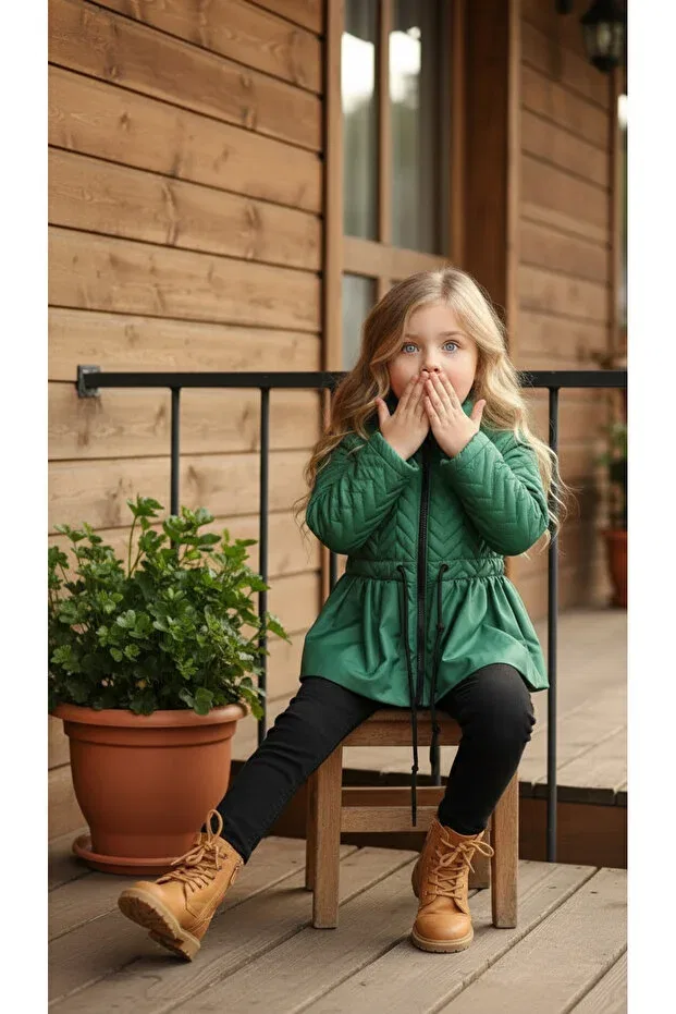 Детское пальто для девочек с длинным рукавом Hc Kids Wear, Green — фото 3