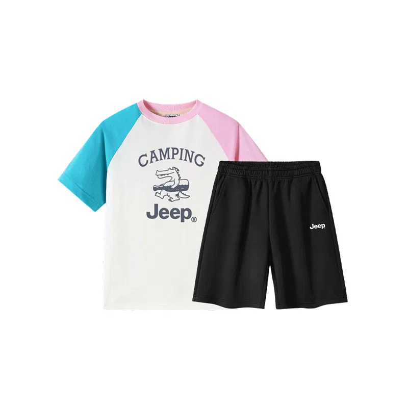 Детский спортивный комплект с круглым вырезом, модель Casual Sportswear, Jeep, Ecru & Lake Blue