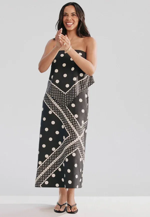 Платье миди с принтом горошек Tall fit - bandeau scarf detail day dress Next, Monochrome polka dot — фото 2