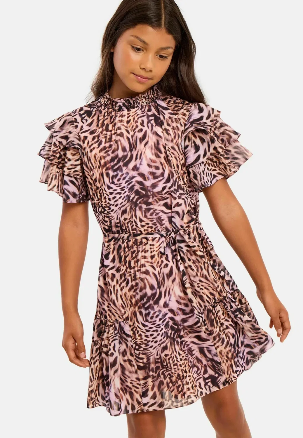 Платье из шифона с принтом - повседневное платье Lipsy, Pink Leopard — фото 2