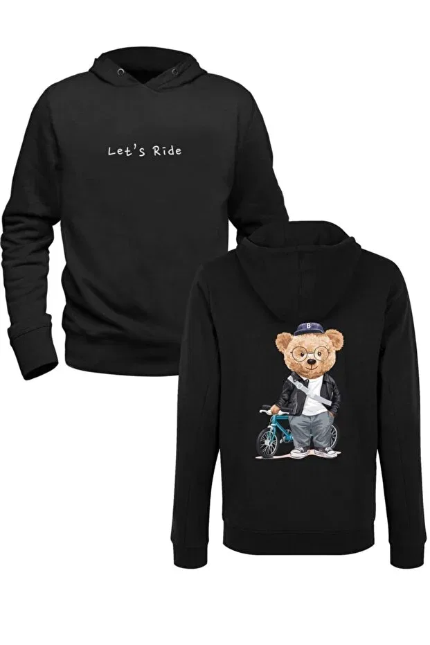 Детское худи для девочек с принтом Bicycle teddy bear Alfa Tshirt, Black