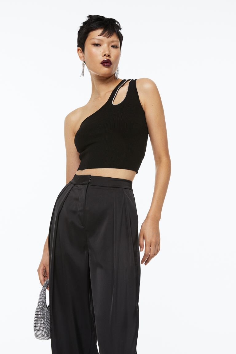 

Укороченный топ на одно плечо H&M, черный