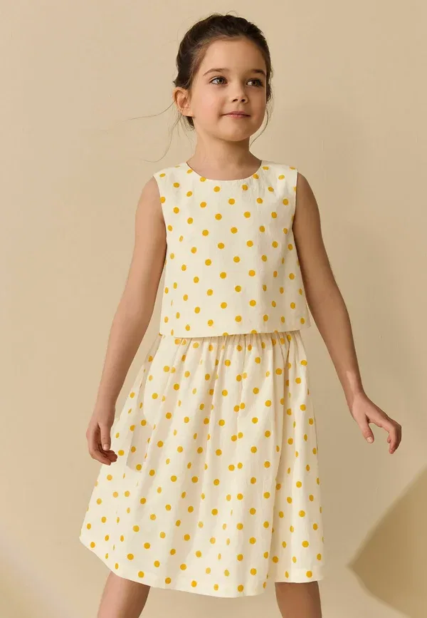 Комплект из блузы и юбки с горошком, Regular fit - blouse and skirt set - a-line skirt Next, желтый в белый горошек