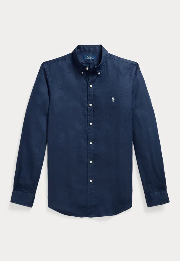 Рубашка с длинным рукавом из льна Polo Ralph Lauren, белый/темно-синий — фото 4