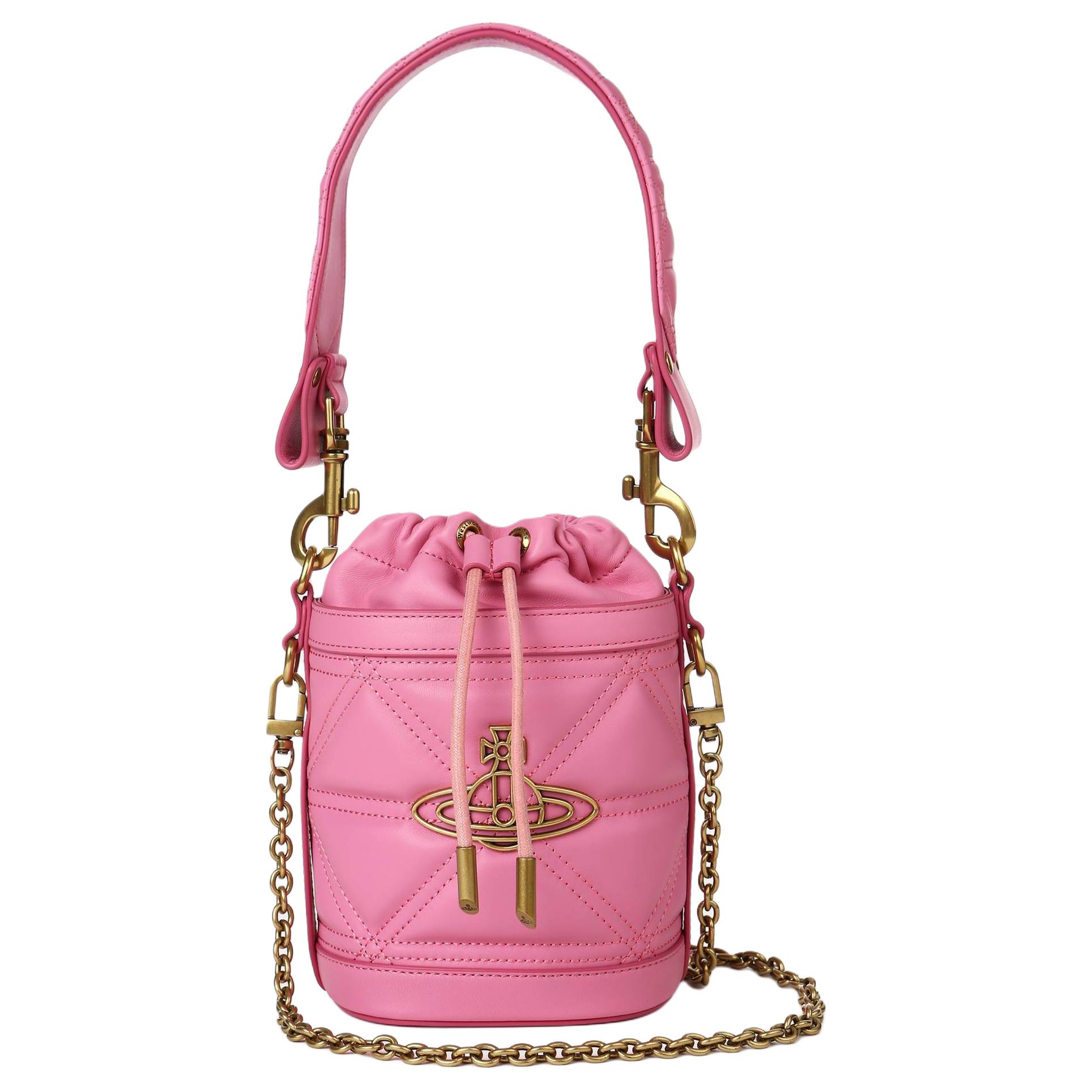 

Кожаный ведро Kitty Lambskin, наплечная сумка, кроссбоди, маленькая женская сумка розовая Vivienne Westwood, Set (Bag+Dust Bag)