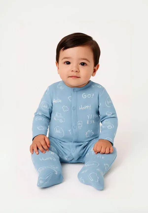 Комплект из 4 боди с длинным рукавом 100% хлопок Sleep Suit Minoti, Light Blue Beige, светло-голубой/бежевый