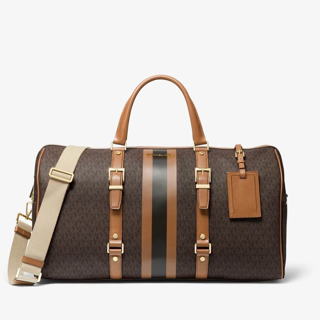 

Дорожная сумка Michael Michael Kors Bedford Travel Extra-Large Logo Stripe Weekender, коричневый/светло-коричневый