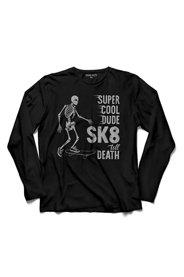 Детская футболка для девочек с принтом Skateboarding Skateboarding Skull Death Kay Kay Sport Sleeve Kendim Seçtim, Black