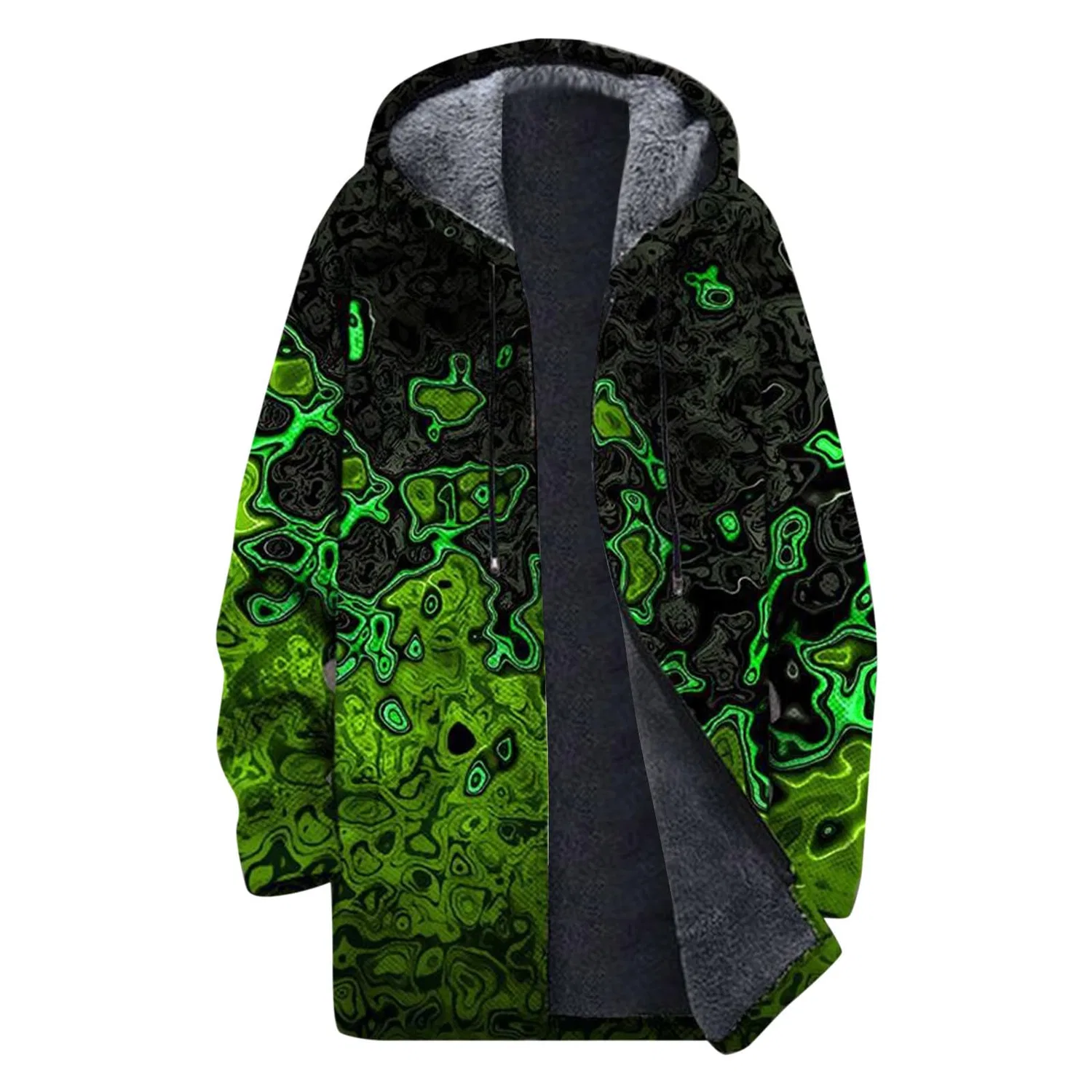 Мужское зимнее кардиган-пальто с воротником-стойкой и флисовой подкладкой, Green-m