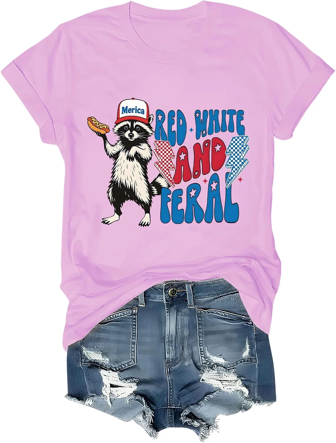 Футболка с принтом Red White and Feral, Pink