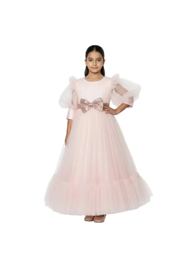Платье с пышными рукавами, модель Tulle puff-sleeve, D'Daniela, светло-розовый