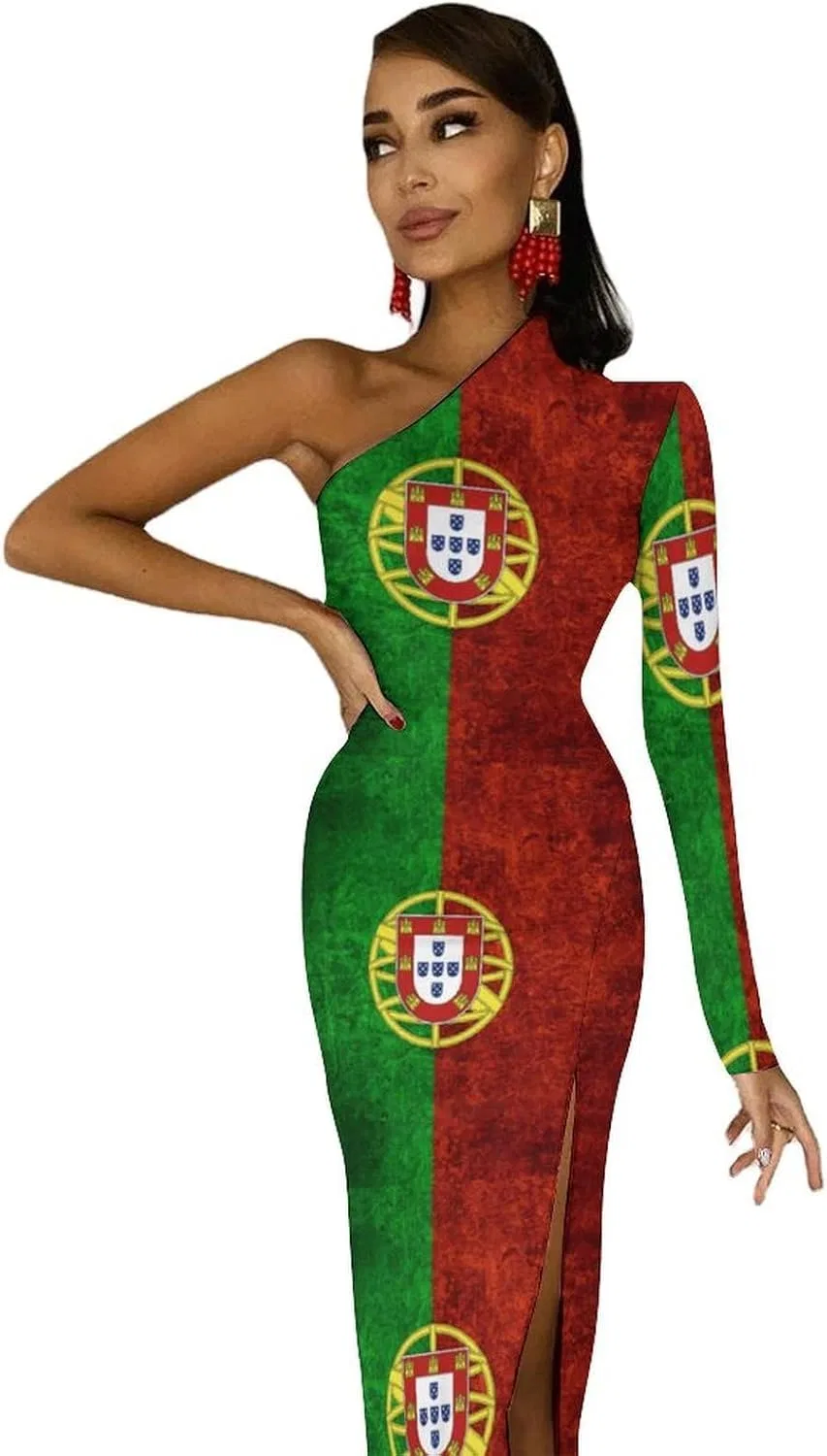 Женское платье с одним плечом и разрезом, Vintage Portuguese Flag, Style — фото 4