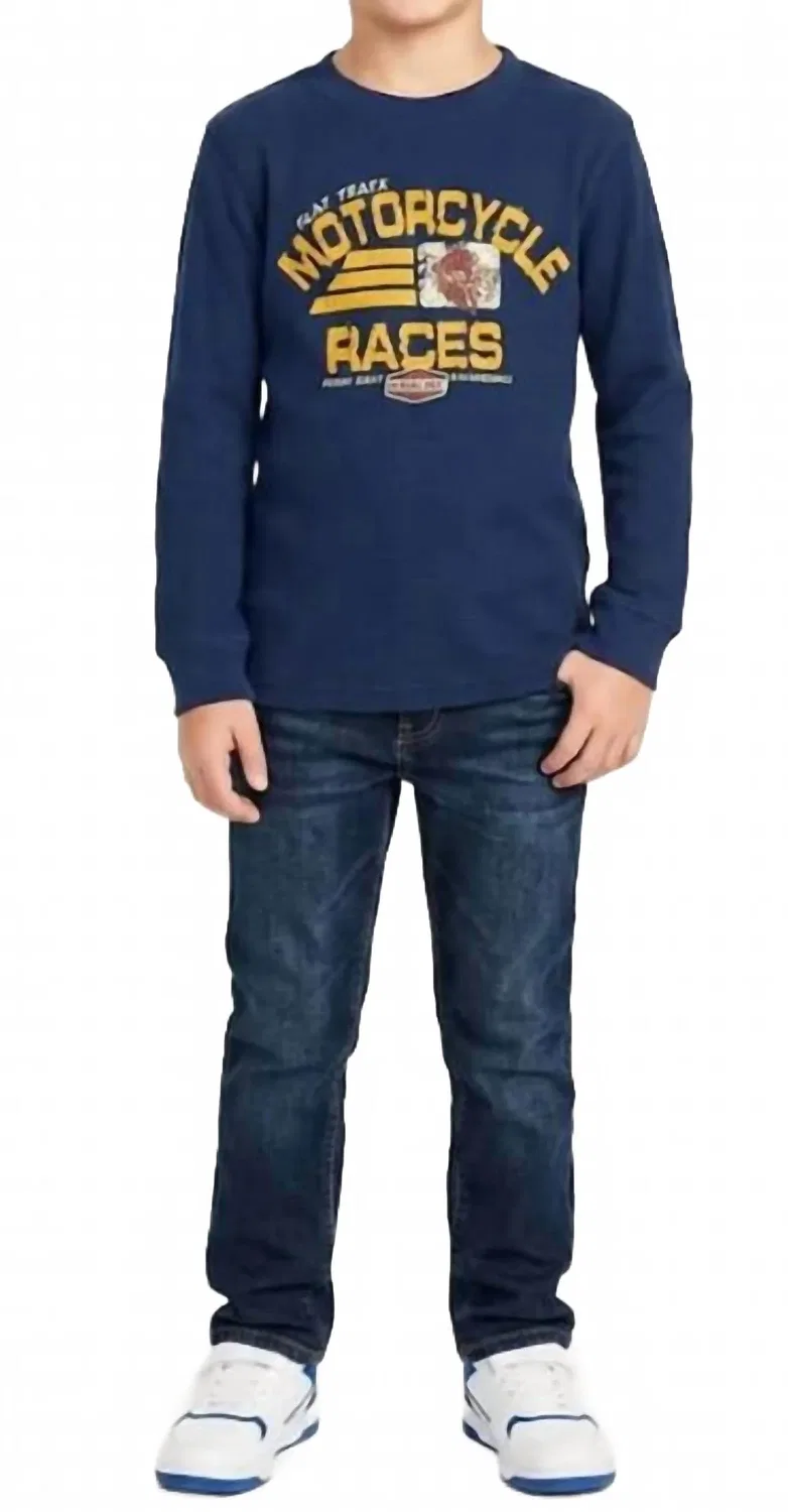 Детский лонгслив с принтом Graphic Thermal Top Gasoline, Classic Navy — фото 2
