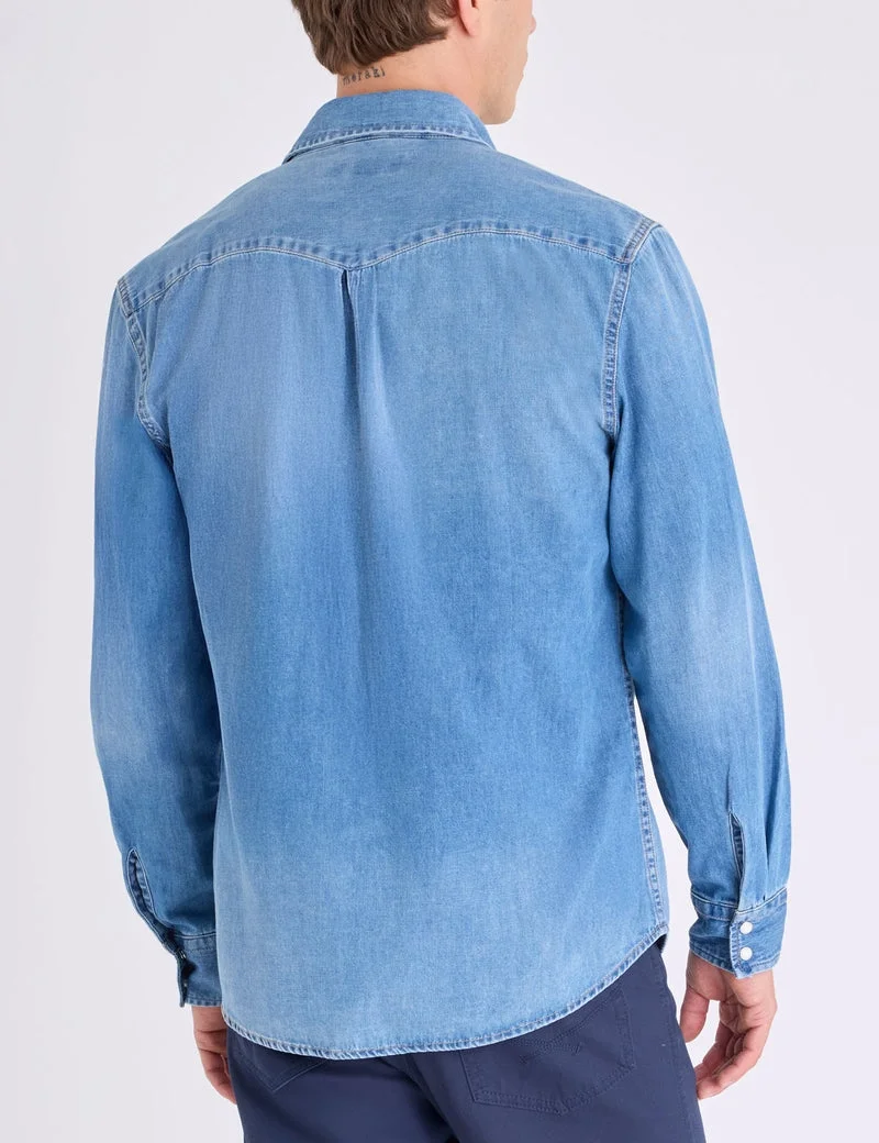 Мужская рубашка U.S. Polo Assn. Long Sleeve Western Denim, средне-синий — фото 2