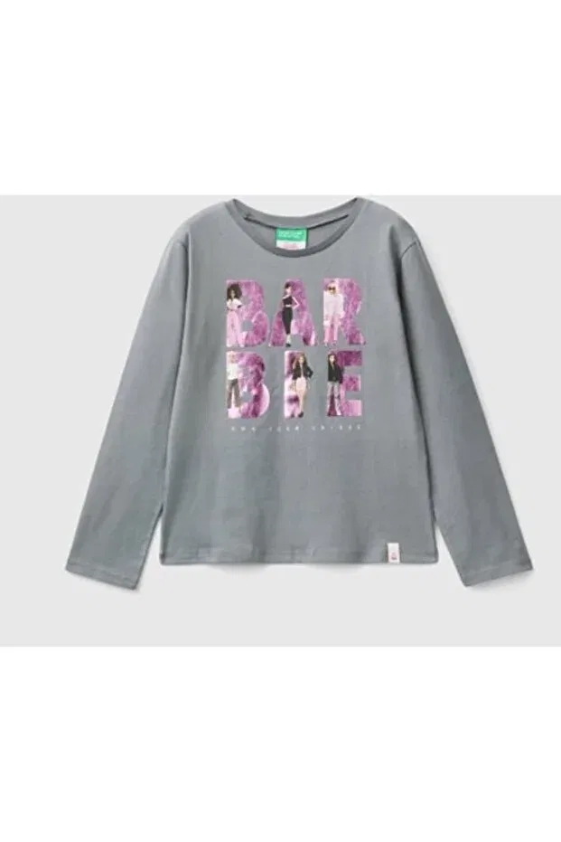 Детская футболка для девочек с принтом Barbie Bright Print United Colors Of Benetton, Anthracite