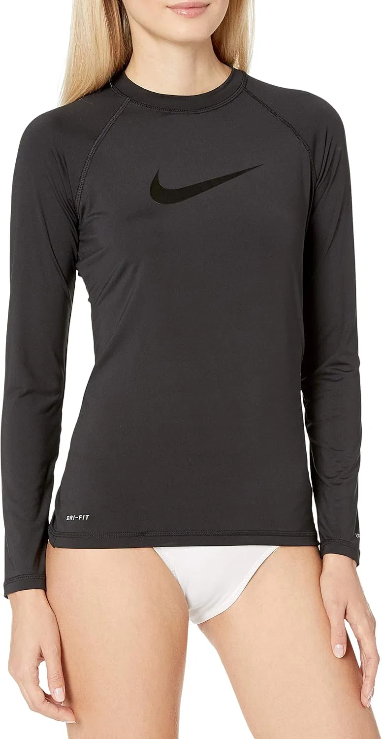 Женская рашгард с длинным рукавом NESSA421 Nike, Black Tonal Swoosh
