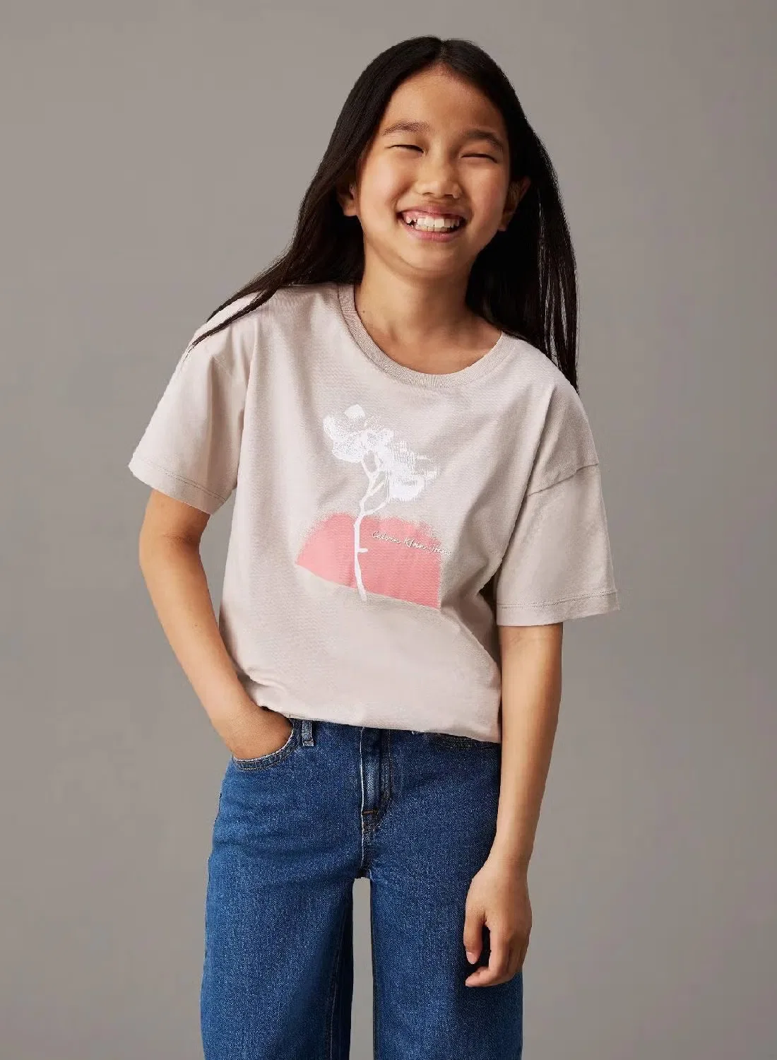 Футболка с принтом природы оверсайз Calvin Klein Jeans, серый