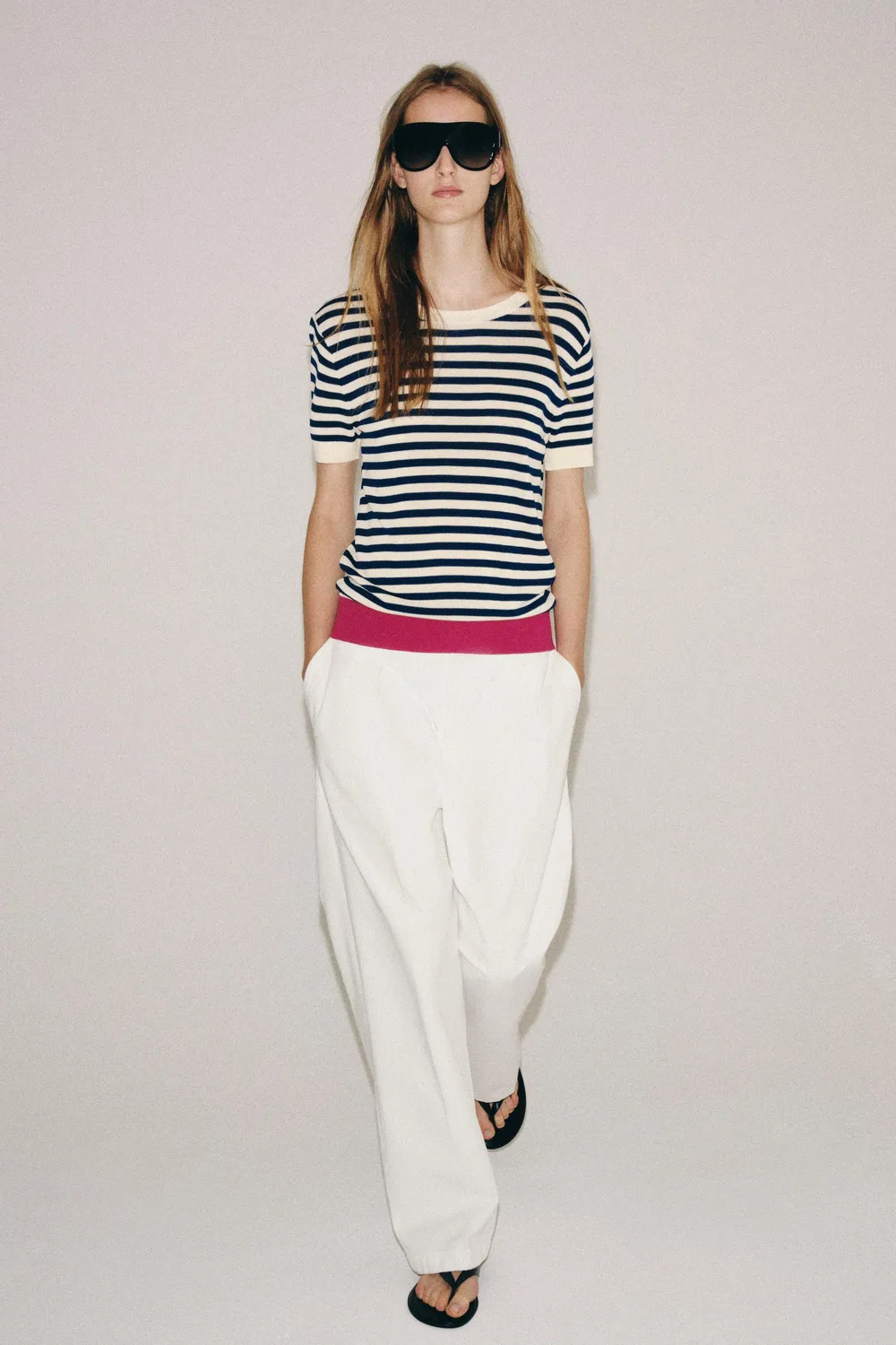 Вязаный топ в полоску ZARA, Pink/White