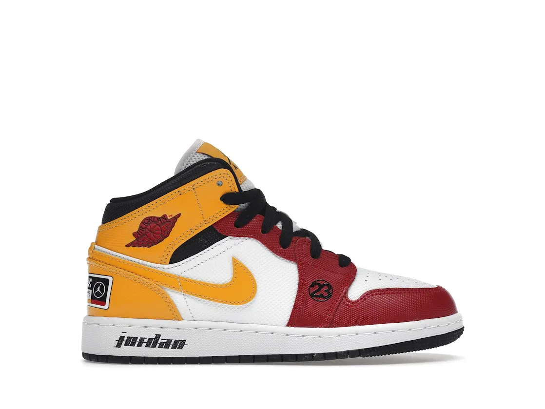 Детские кроссовки Lifestyle с цветовой блокировкой Jordan 1 Mid SE Jordan, White/Varsity Red/Yellow
