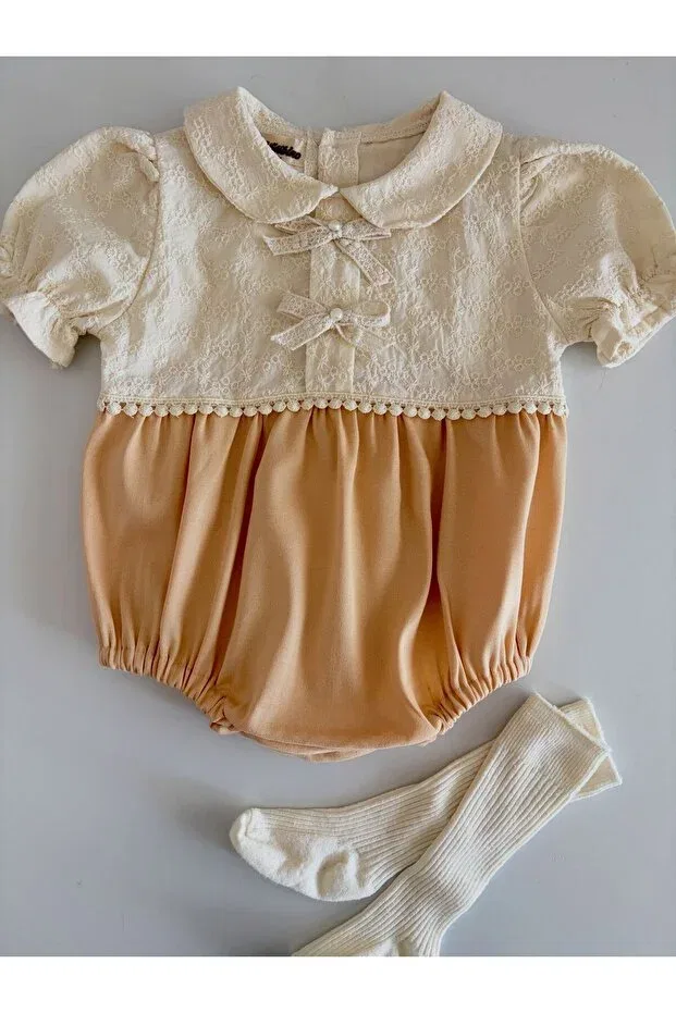Детский комбинезон для девочек кружевной Lace Detailed Il Mio Bambino, Salmon
