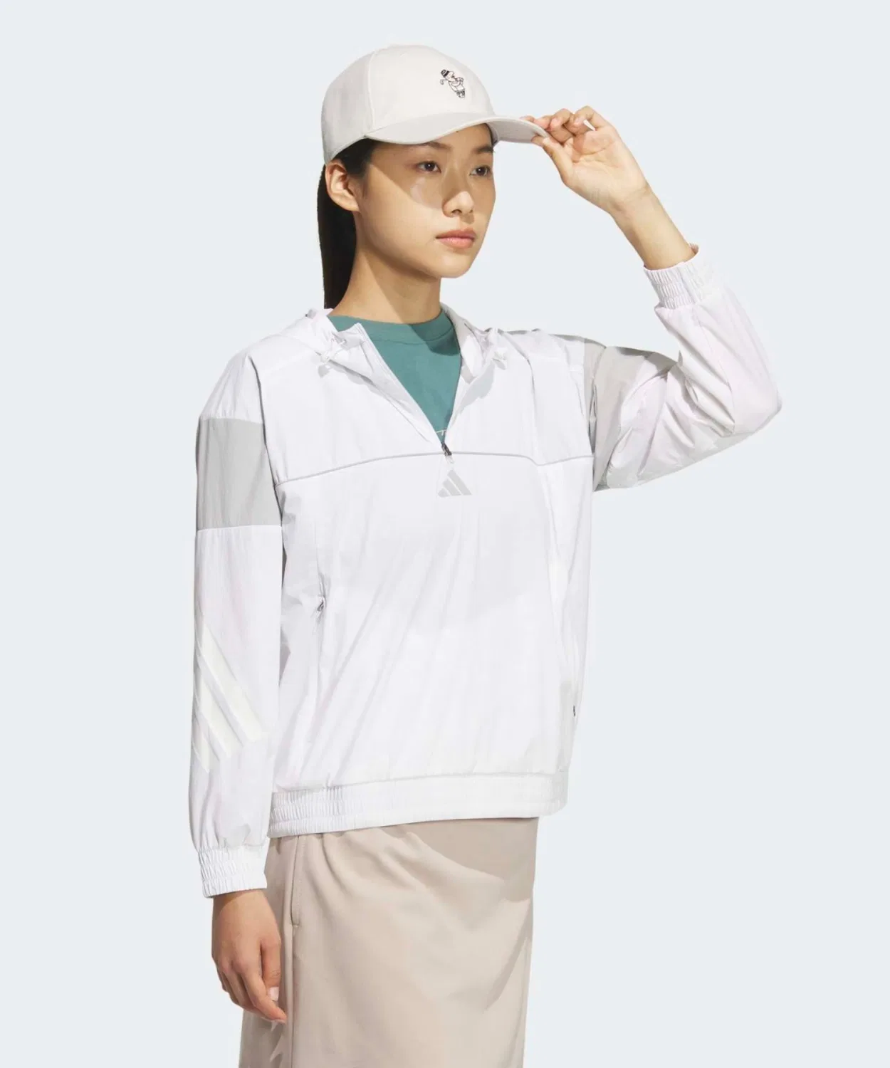 Женский пуловер с четверть-застежкой, с капюшоном, Adidas Golf, Белый — фото 3