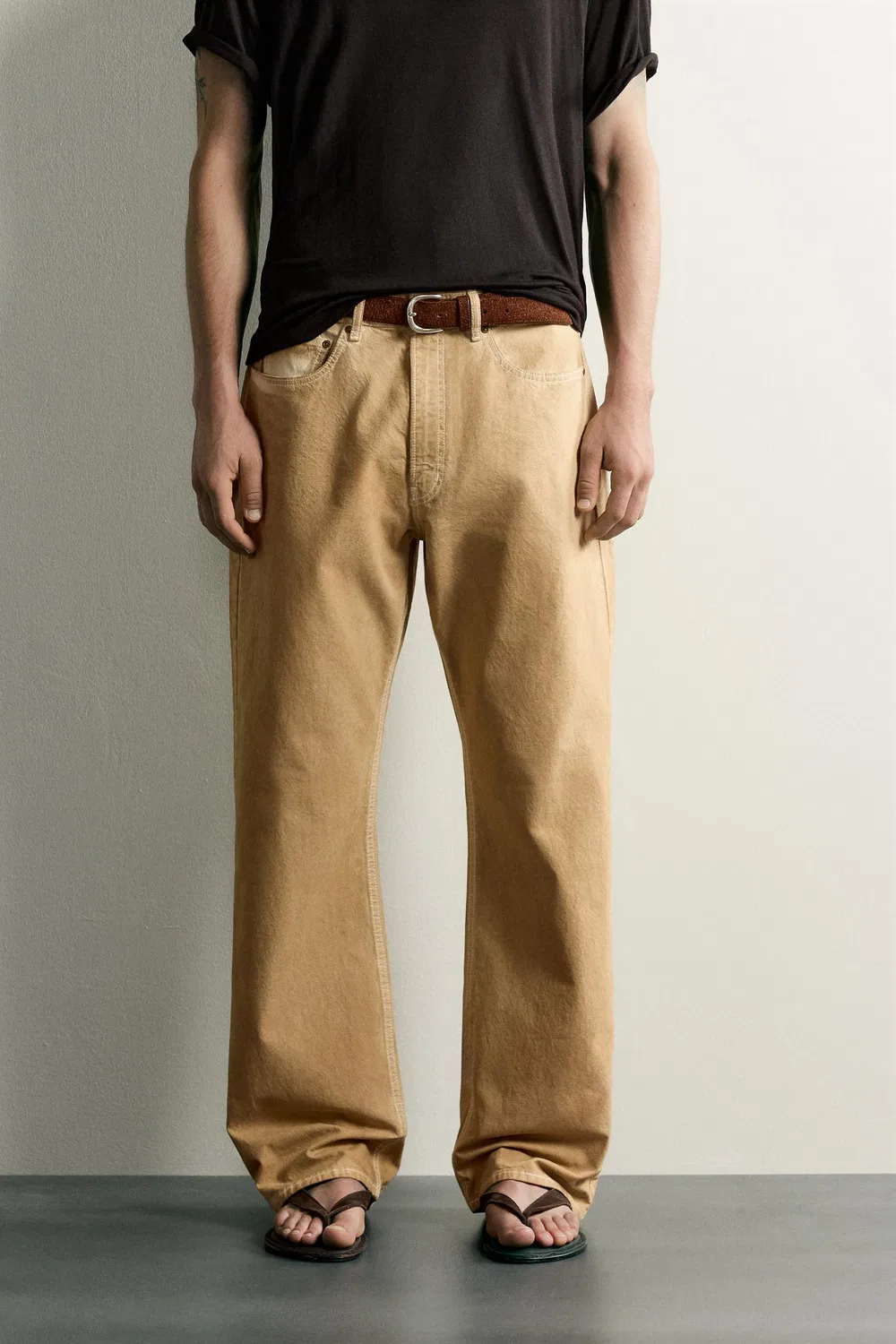 Свободные джинсы с неравномерной стиркой ZARA, Ochre — фото 2