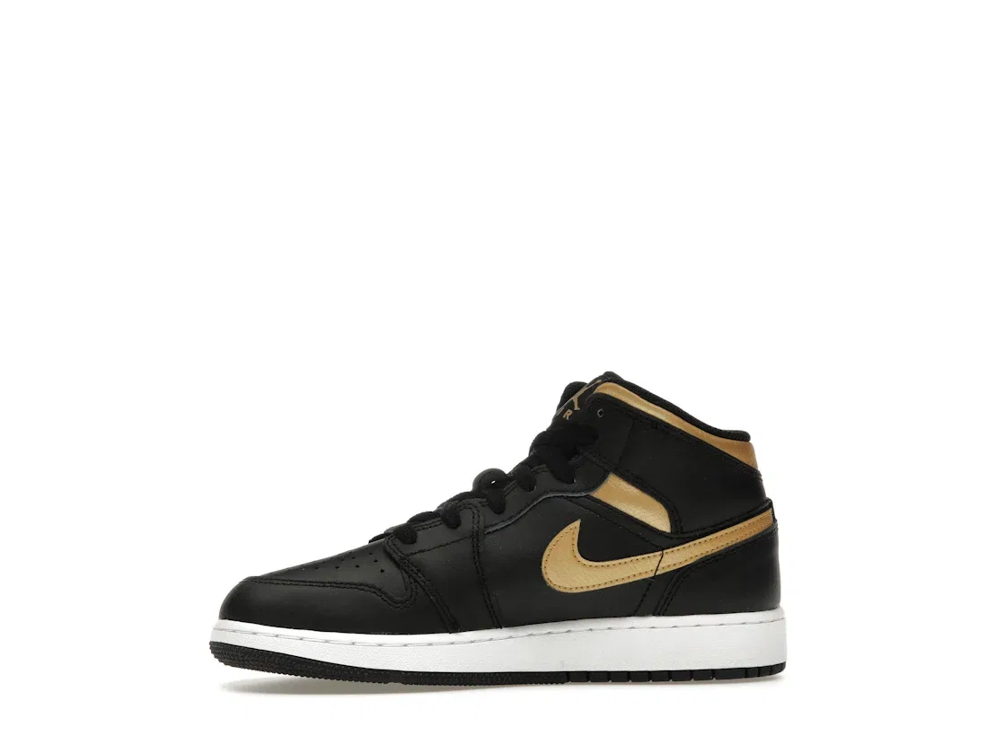 Детские кроссовки Lifestyle с принтом Jordan 1 Mid Jordan, Black White Metallic Gold — фото 3