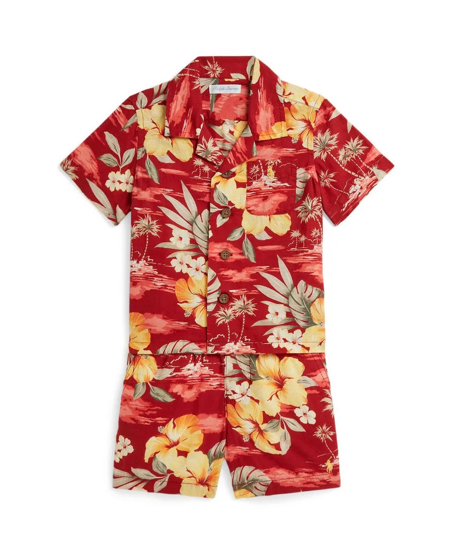 Комплект из рубашки и шорт с флористическим принтом Polo Ralph Lauren, Hibiscus Paradise Red