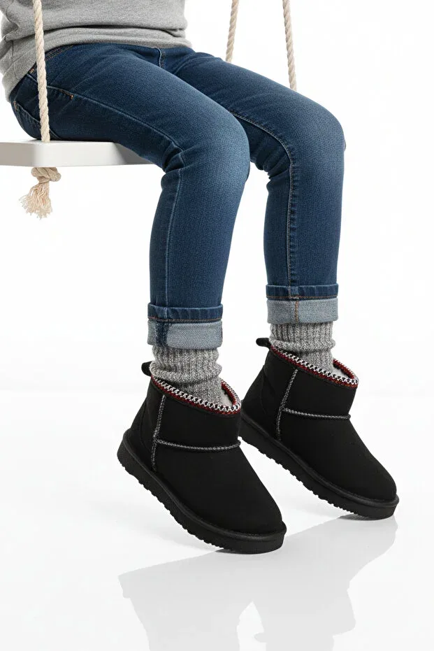 Детские ботинки для девочек на плоской подошве с меховой подкладкой Cool, Black