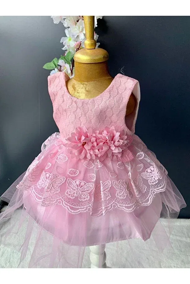 Детское платье для новорожденных с длинным рукавом Petite Ponpon Baby, Pink — фото 3