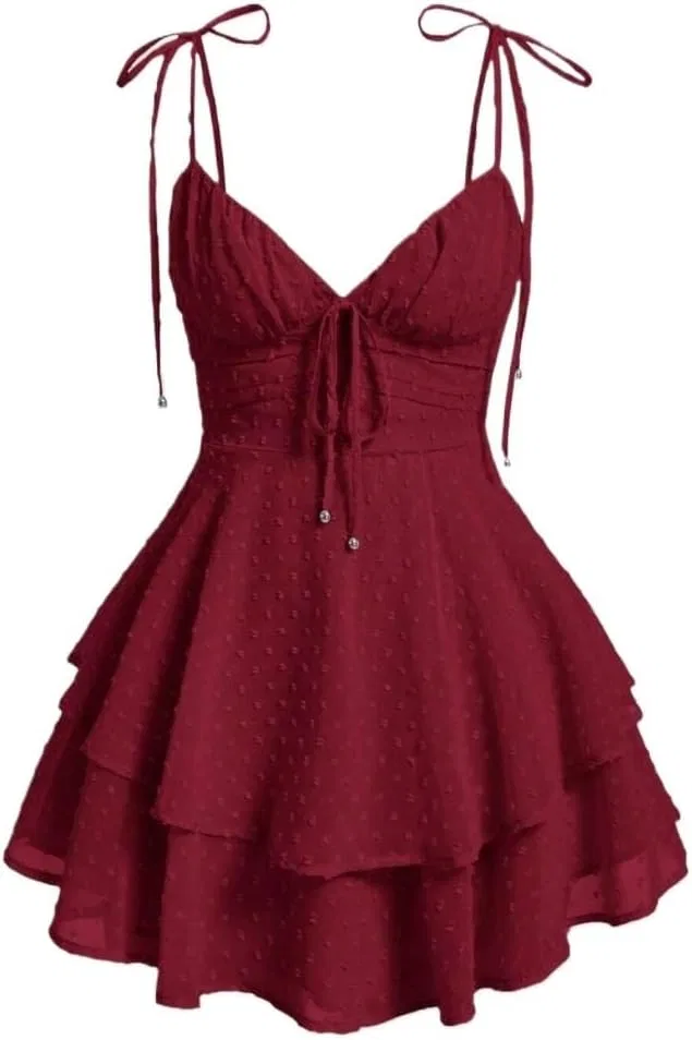Женское ками-платье на бретелях с рюшами, Burgundy