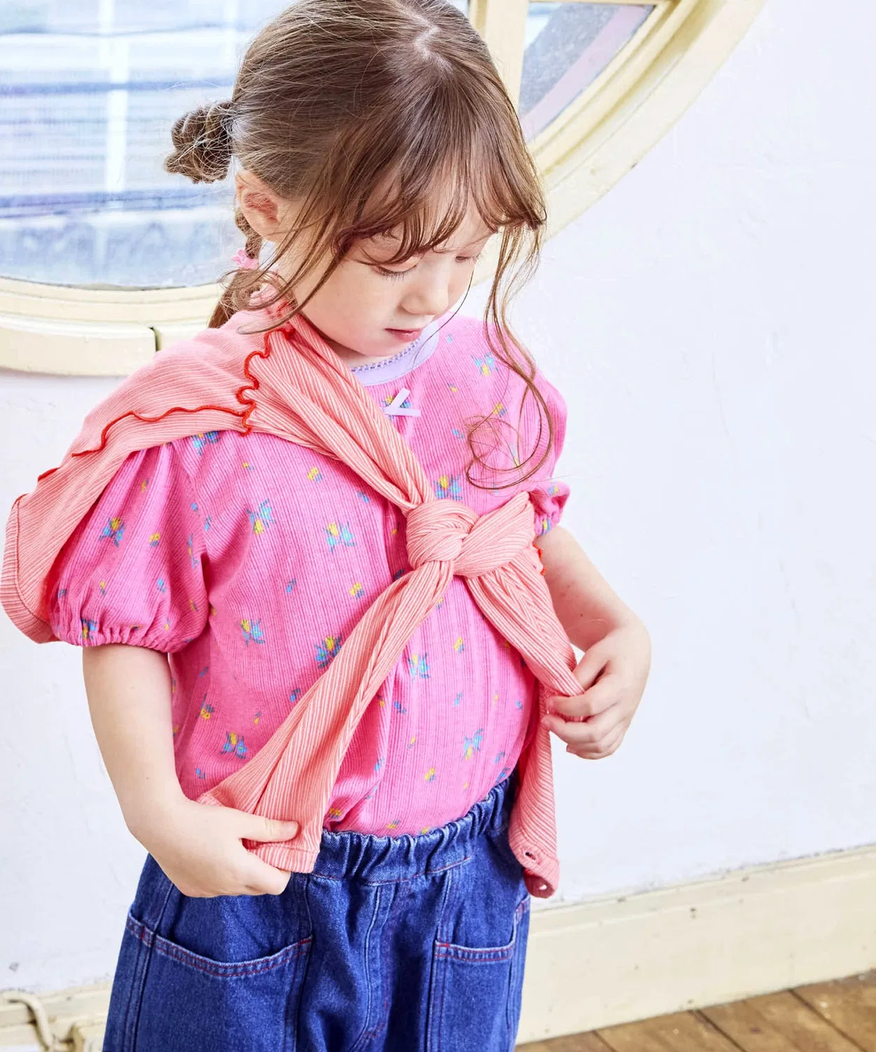 Детская футболка с коротким рукавом, с принтом, модель Puff Sleeve Top MARKEY'S, Light Blue — фото 4