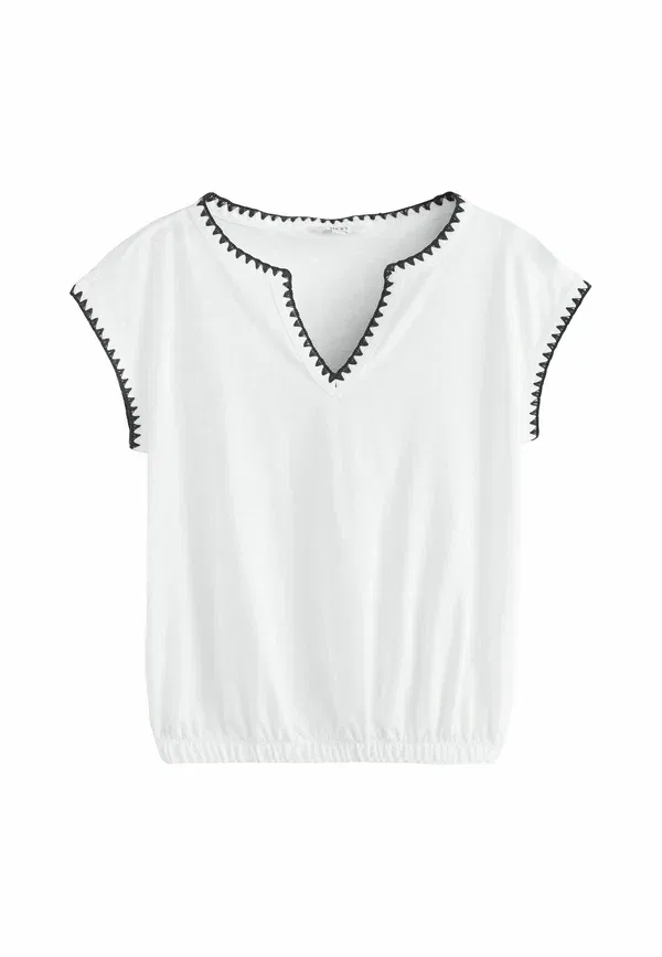 Топ хлопковый Regular Fit Bubblehem Notch Neck Whipstitch Short Sleeve Top Next, белый — фото 4