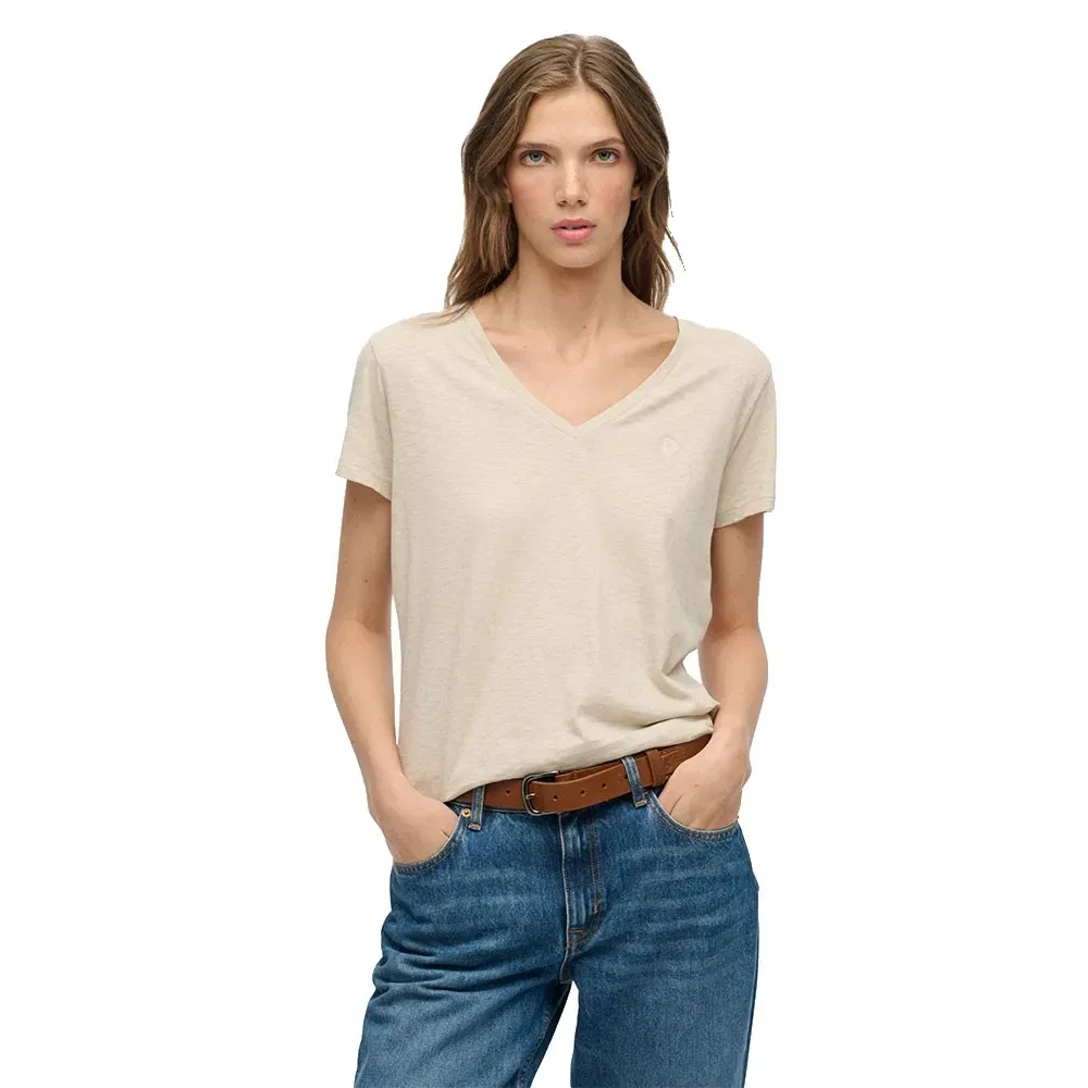 Футболка с коротким рукавом Superdry Studios Slub Embroidered Vee Superdry, бежевый