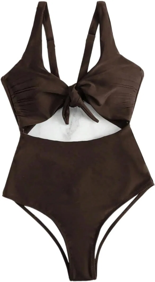Женский монокини с вырезами и регулируемыми бретелями, Chocolate Brown