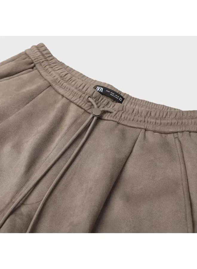 Брюки прямые на завязках свободного кроя Zara, серый — фото 4