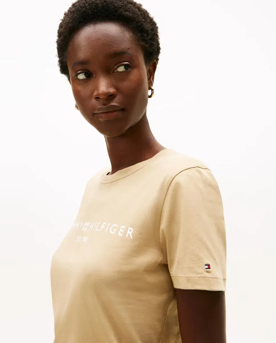Женская футболка с принтом Tommy Hilfiger, Camel — фото 2