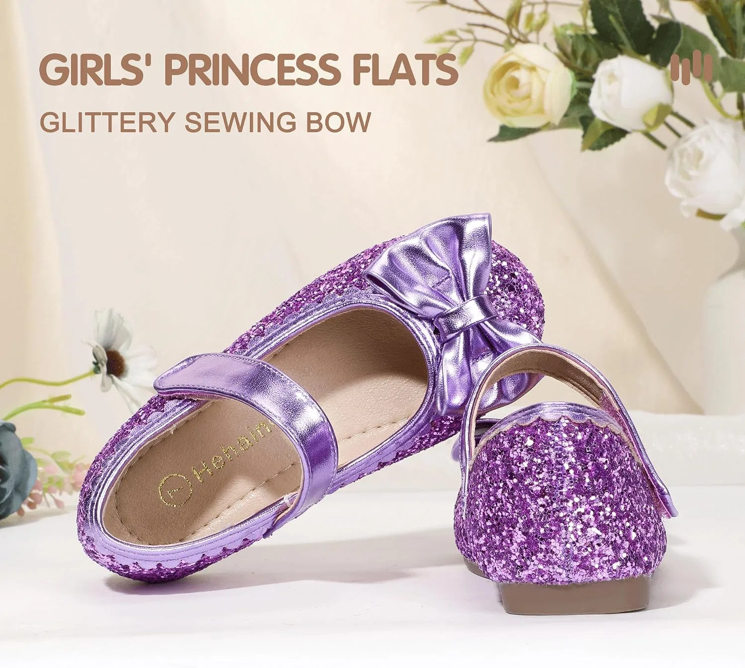 Детские балетки для девочек с бантом Hehainom, Purple Sequin — фото 4