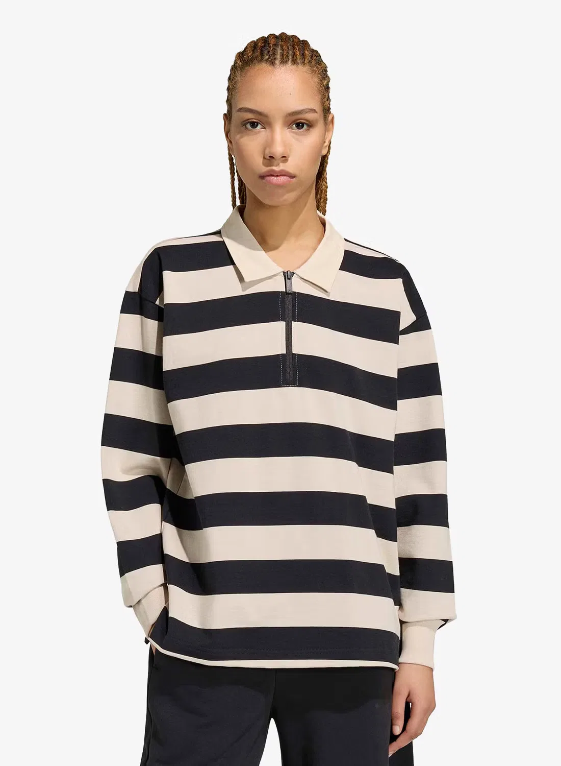 Лонгслив-поло свободного кроя Essential Contemporary French Terry, Adidas, черный